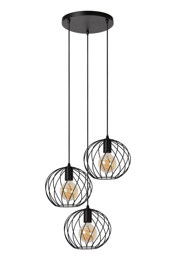 Lucide DANZA - Pendant light - Ø 50 cm - 3xE27 - Black - turned off